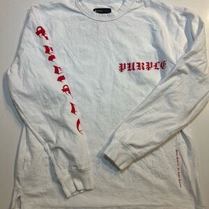 Purple Brand White Long Sleeve Tee with Red Graphics